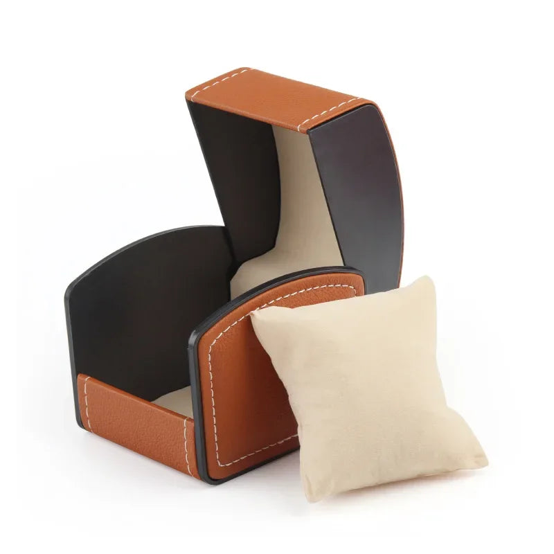Black Single Watch Gift Box with Pillow PU Leather Wristwatch Display Case Organizer for Men Clamshell PU leather watch case