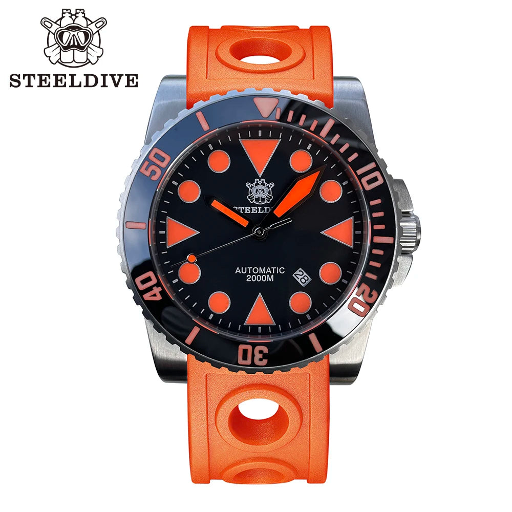 STEELDIVE SD1987 2000m 46.5mm Waterproof Diver's Watch with Sapphire Case Super Orange Glow Mechanical Movement Watches for Men