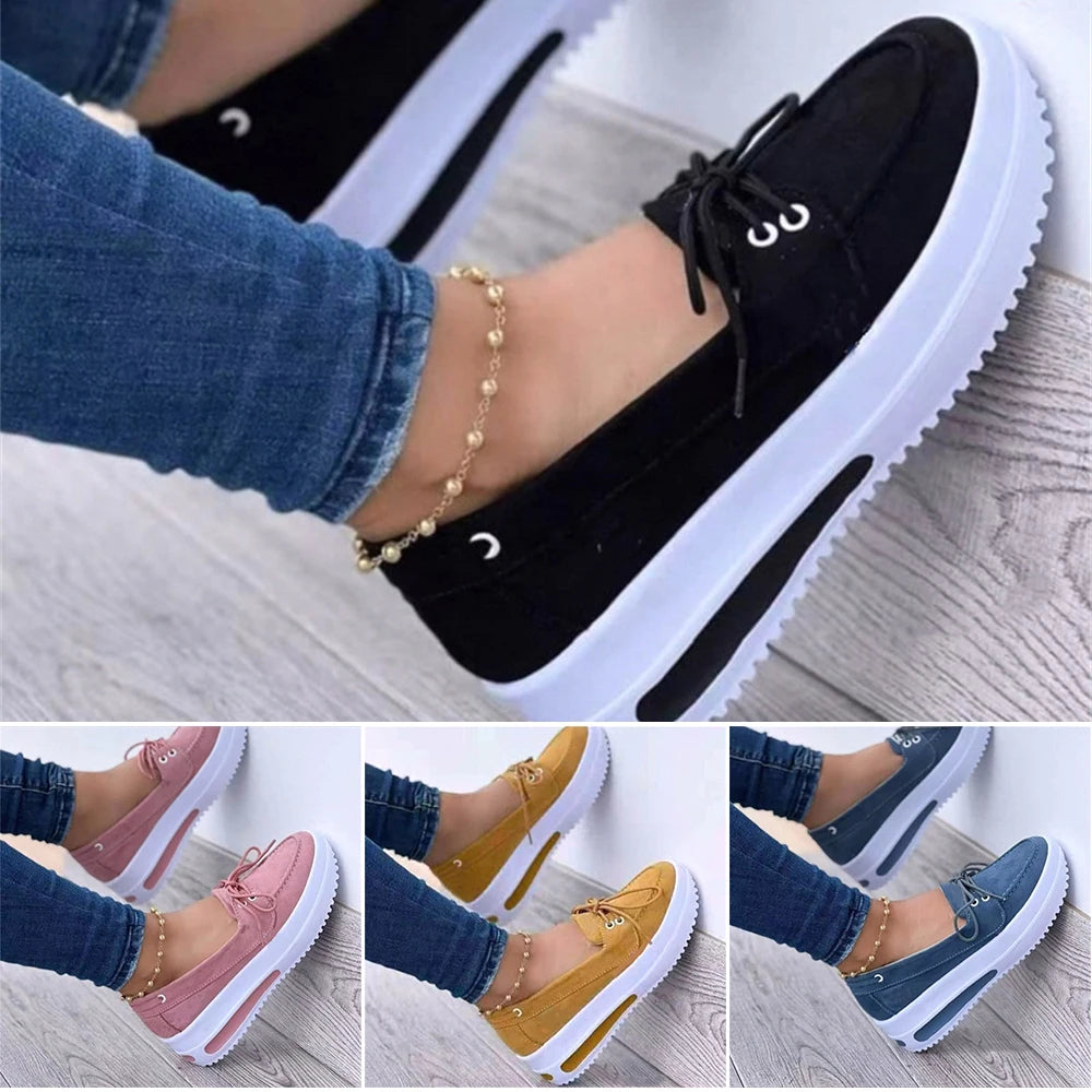 Woman Wedge Platform Sneakers Tie-Up Slip-on Flat Shoes for Daily Casual Canvas Low Top for Girls Thick Sole Breathable Casual
