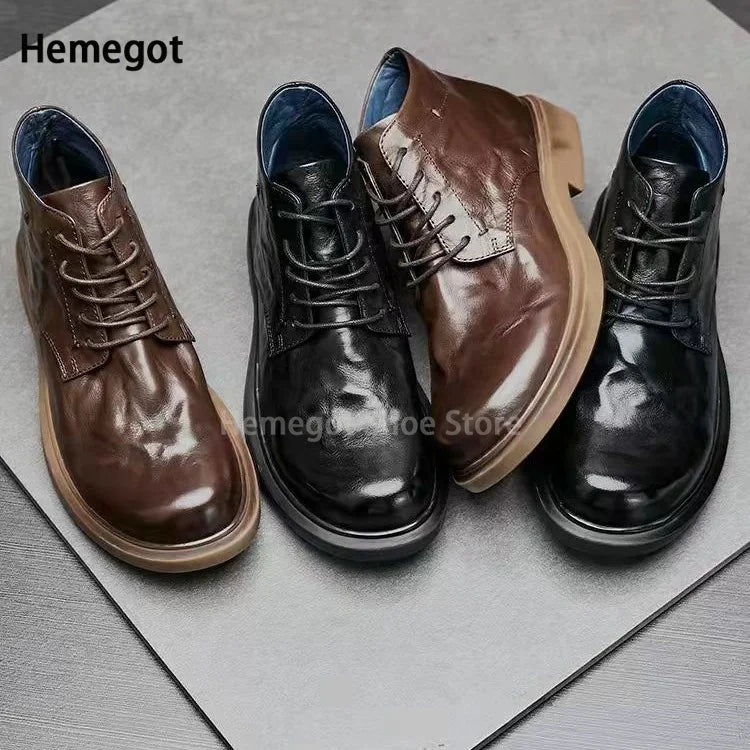 Punk Style Cow Leather Motorcycle Boots for Men Ankle Boots Male Platform Casual Shoes Party Shoes Gothic Streetwear Booties