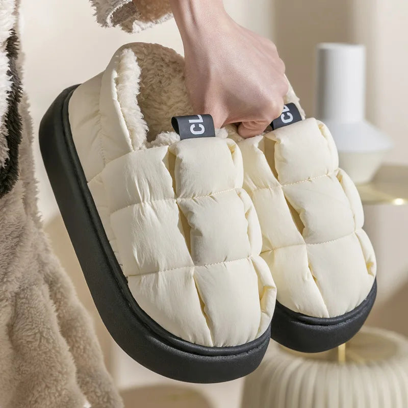 Comwarm Plush Lined House Slippers For Women Men Winter Outdoor Non-slip Fur Fluffy Bread Shoe Soft Cozy Warm Fuzzy Cotton Shoes