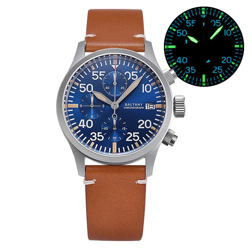 Baltany Military Watch Men 39mm Vintage Pilot Watch VK67 Chronograph Quartz Wristwatches Retro Style Air Force Luminous Clocks
