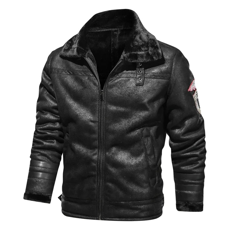 Men Leather Flights Jacket High Quality Leather Jackets Business New Slim Fur Leather Bomber Fashion Jacket Black Pilot Coats