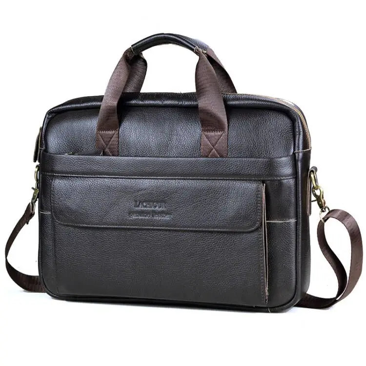 Men Genuine Leather Handbag Fashion Office 14 inch Laptop Briefcase Bag Male Computer Shoulder Bags Men's Business Document Bag