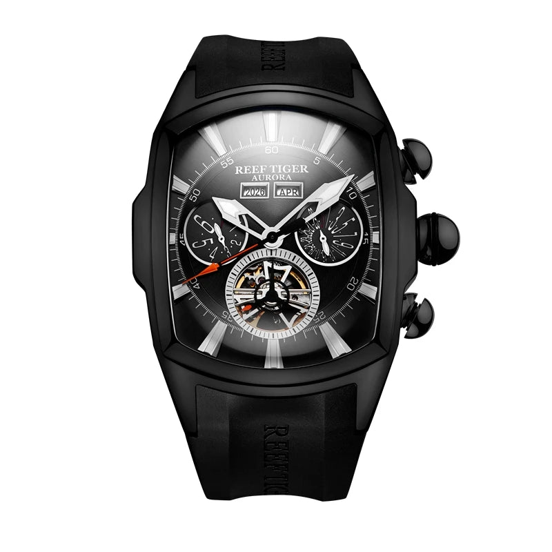 Reef Tiger/RT Designer Sport Watches with Tourbillon Stainless Steel Rubber Strap Blue Dial Automatic Watches RGA3069