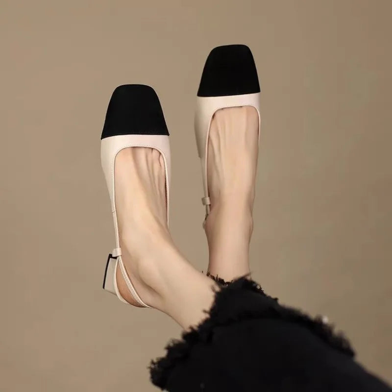 Summer New Colorblock Splicing Shallow Mouth Fashionable and Simple Style Outwear Women's Sandals High Heel Single Shoes Women