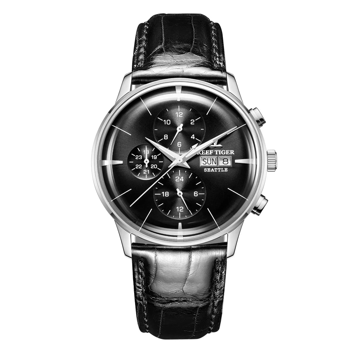 Reef Tiger RT Top Luxury Men's Watch White Dial Multi-Function Mechanical Wristwatch Relogio Masculino RGA1699