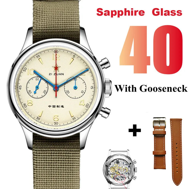 Classic Men 1963 Chronograph 38mm 40mm Aviation Pilots Watch With  ST1901 Movement Sapphire Glass Mechanical Wristwatches