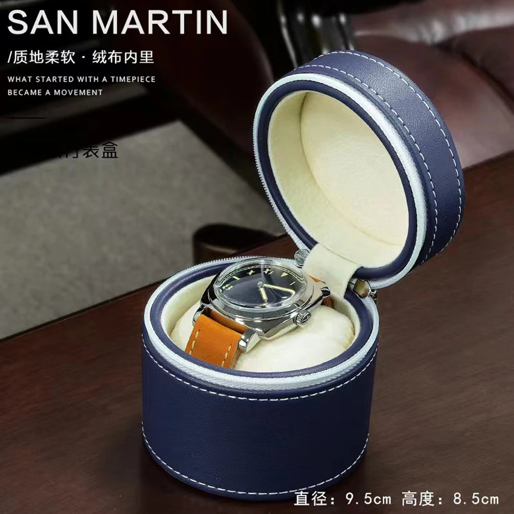 San Martin Leather Watch Box Anti Drop Travel Storage Box Fashion Luxury Green Blue Black Single Watch Gift Box with Pillow