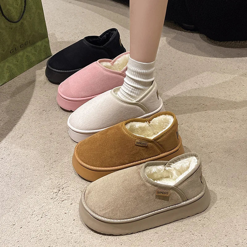 Shevalues Women Winter Snow Boots Warm Comfy Furry Lined House Cotton Shoes Female Outdoor Fashion Platform Fur Fuzzy Shoes