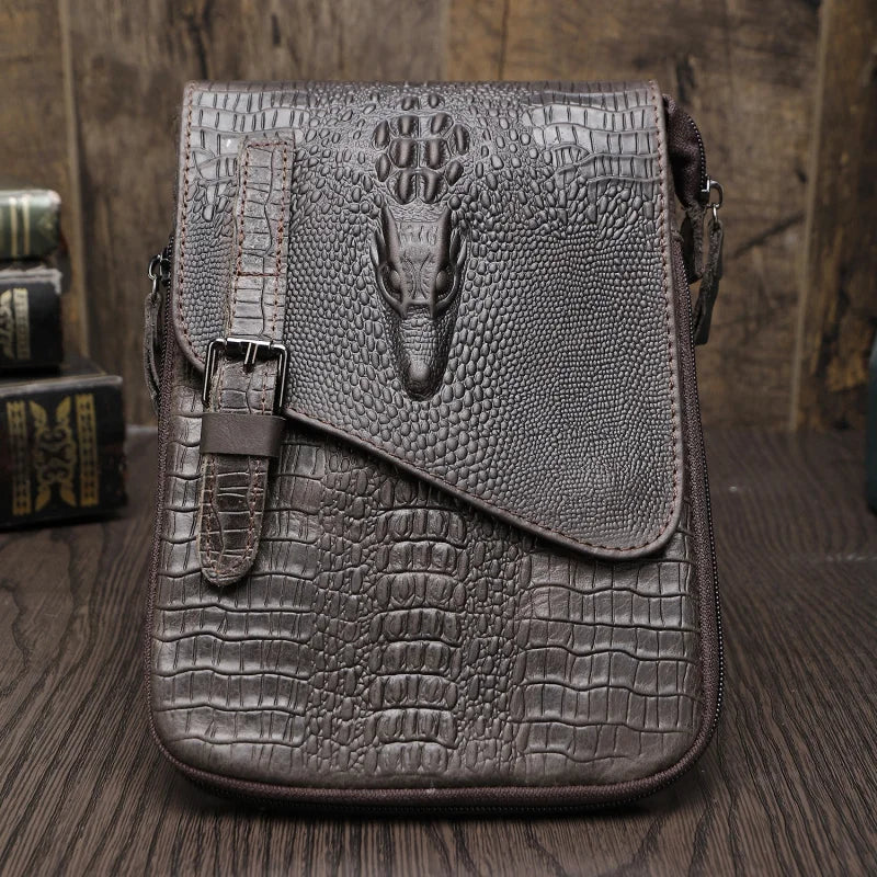 New Alligator Crocodile Pattern Men's Cow Leather Shoulder Bag Large Capacity Male Crossbody Bag For Men