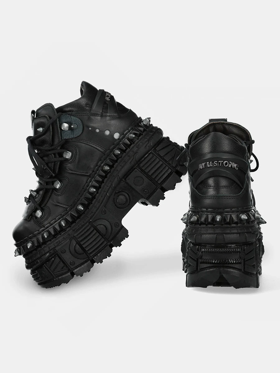 2025 New Punk Style Women Shoes Lace-up Heel Height 10CM Platform Shoes Woman Metal Decor Woman Sneakers Gothic Ankle Rock Boots