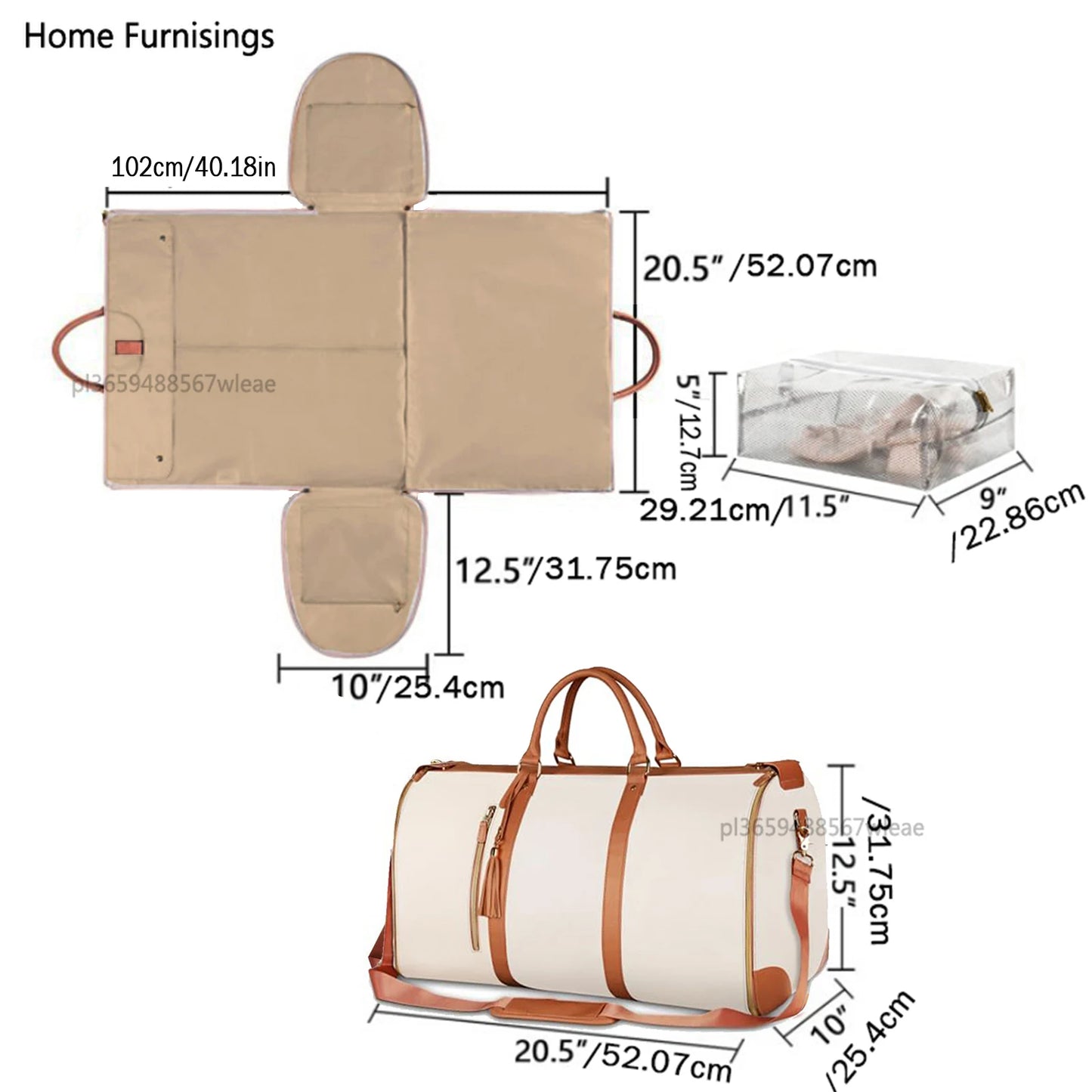 1pc Foldable Women's Travel Convenient Carry-on Clothing Bag Large PU Leather Duffel Bag Women's Business Travel Bag