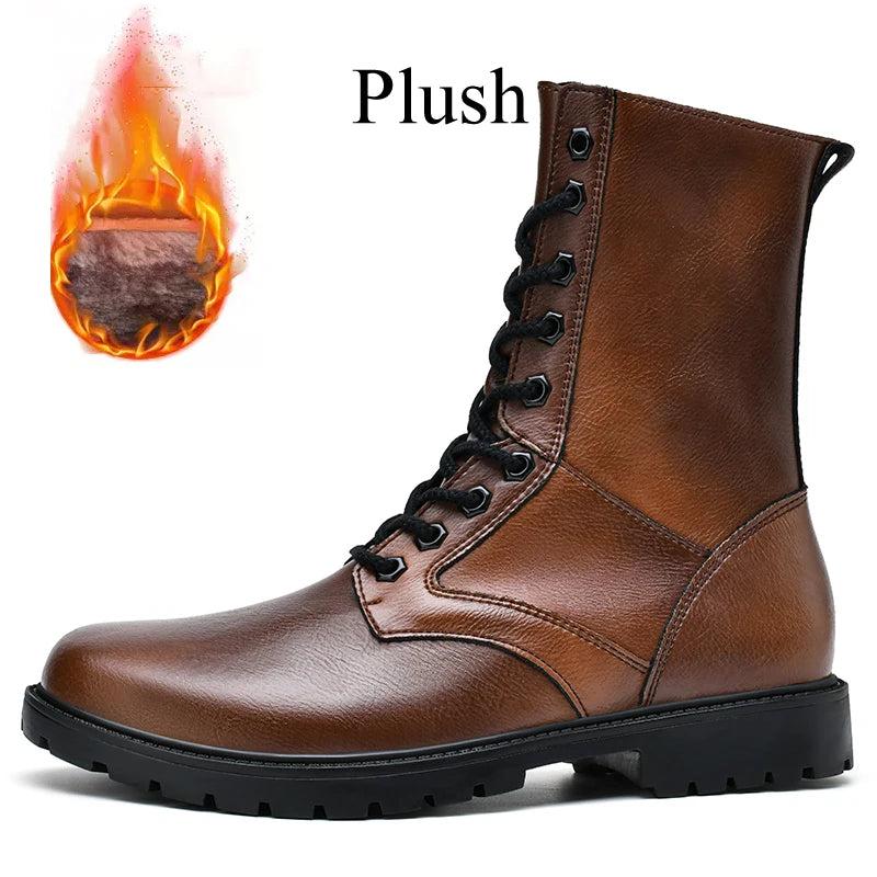 Winter Men Boots High Leather Boots With Zippers Botas Militares Hombre Tactical Shoes Plus Big Size 50 51 52