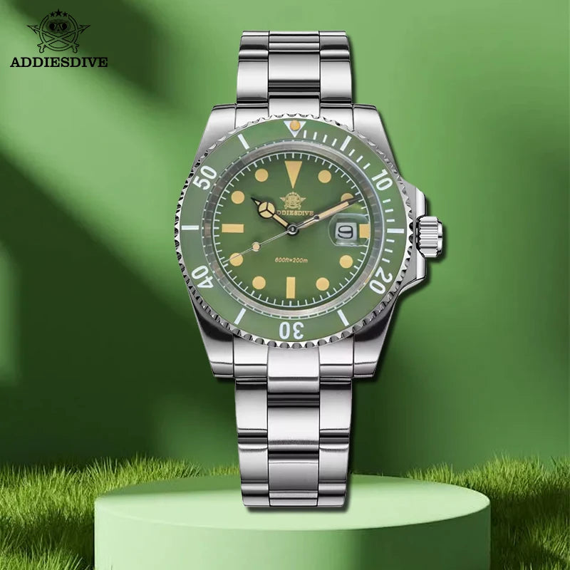 ADDIESDIVE AD2054 Quartz Watch 200M Waterproof Stainless Steel Men's Watches Super Luminous Miyota 2115 Reloj Hombre WristWatch