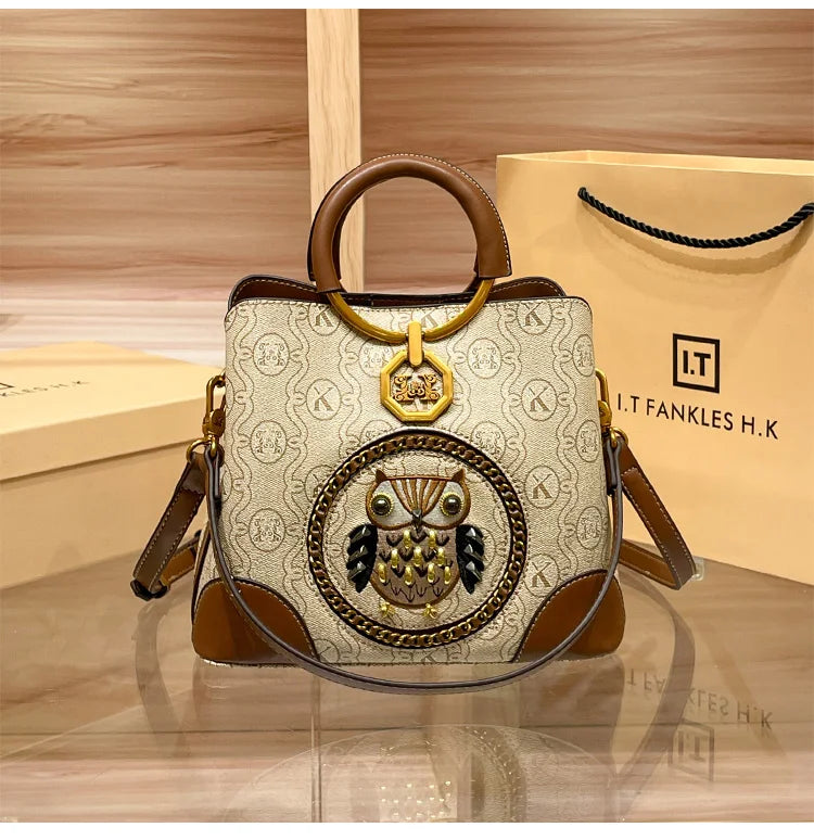 Women's handbag, genuine leather carrying bucket bag, new 2024 high-end design, fashionable single shoulder crossbody bag