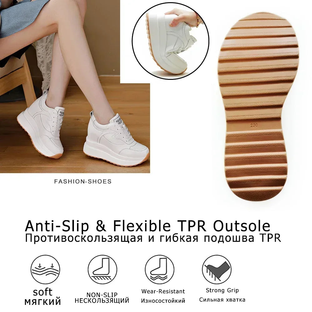 Fujin 10cm 4 inch Platform Wedge Sneakers Chunky Shoes Genuine Leather for Women Summer Shoes Autumn Walking Sneakers Fashion