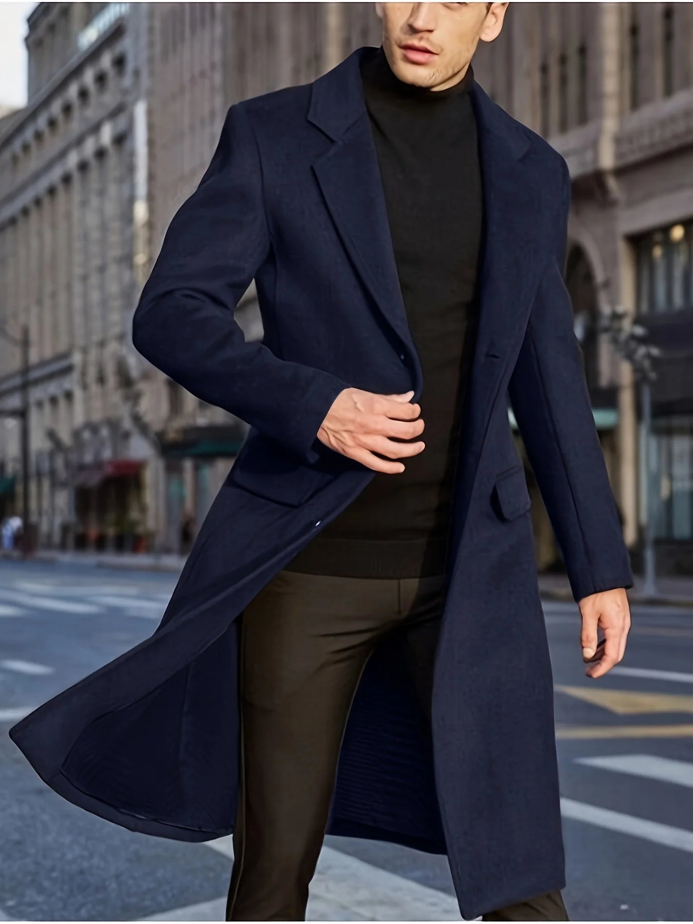 New men's coat British style long casual windbreaker autumn and winter aura commuter top coat for men