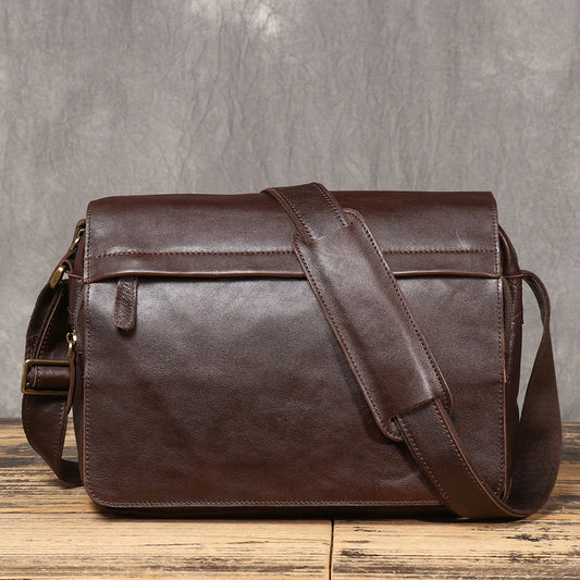 New Genuine Leather Men's Shoulder Bag, Made from Top-Layer Cowhide, Crossbody Bag That Can Fit a 13-Inch Tablet