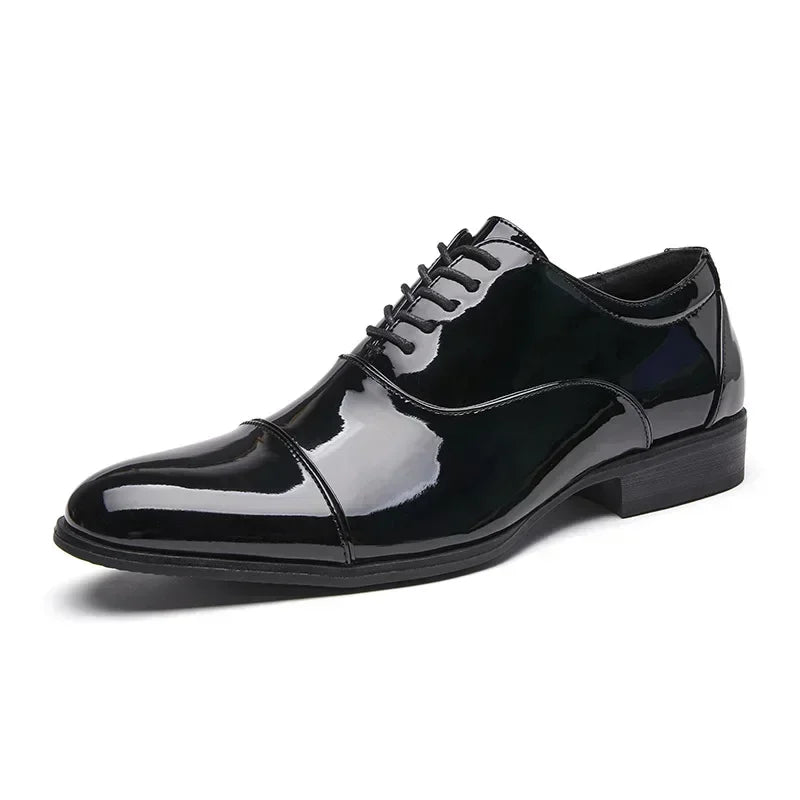 Classic Patent Leather Shoes Men Glossy Leather Shoe Man Formal Business Office Lace Up Wedding Shoes Plus Big Size 38-49