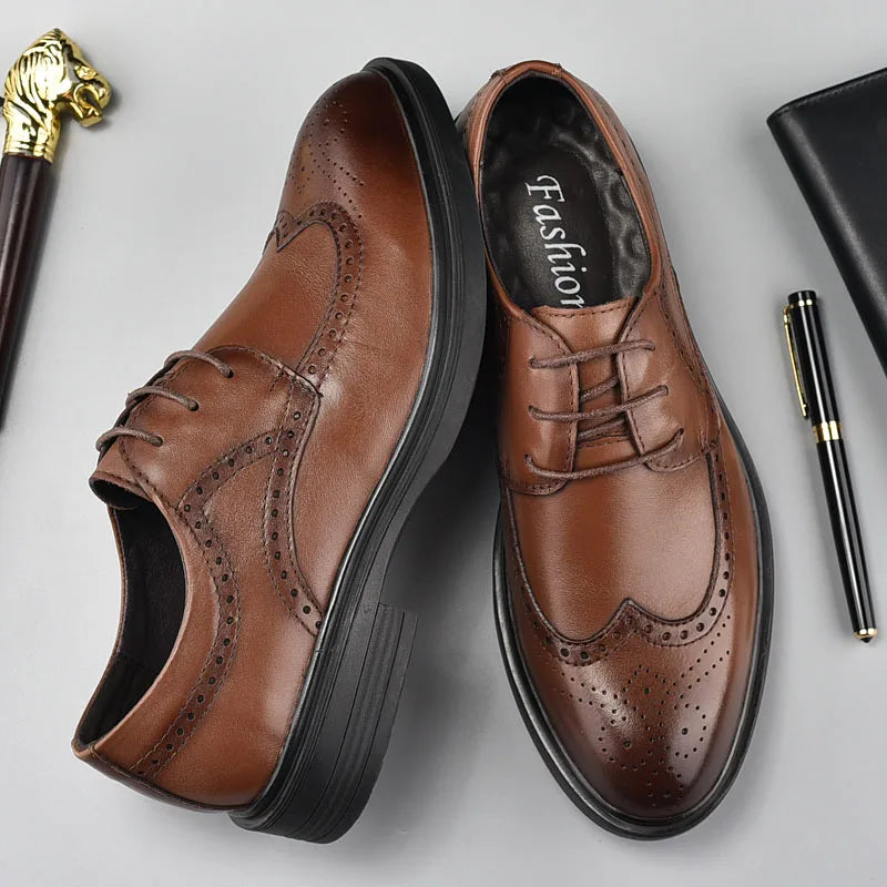 Men Genuine Cow Leather Brogue Wedding Business Mens Casual Flats Shoes Luxury Brand Oxford Shoes for Men's Shoes Platform Shoes
