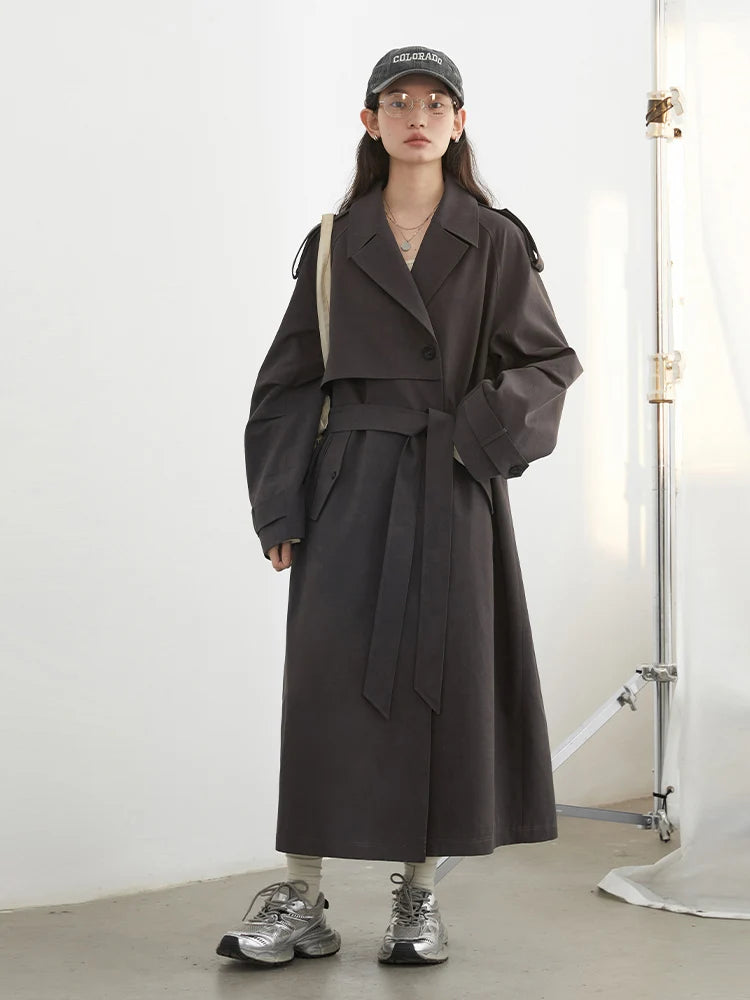CHIC VEN Women Trench Coats Fashion Classic Loose Solid Belt Overcoat Korean Casual Female Windbreaker Spring Autumn New 2025