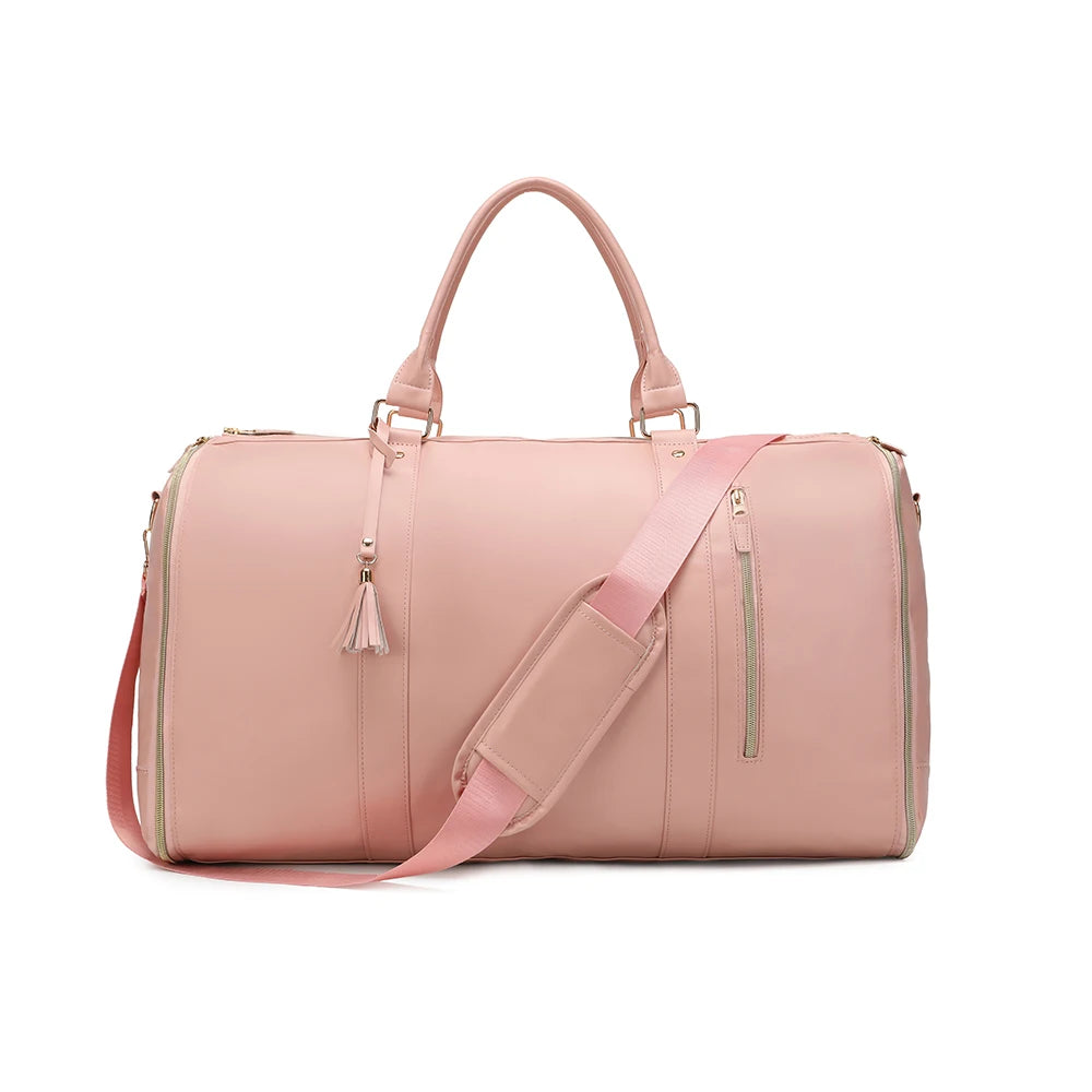 Foldable Women's Travel Convenient Carry-on Clothing Bag Large PU Leather Duffel Bag Women's Business Travel Bag