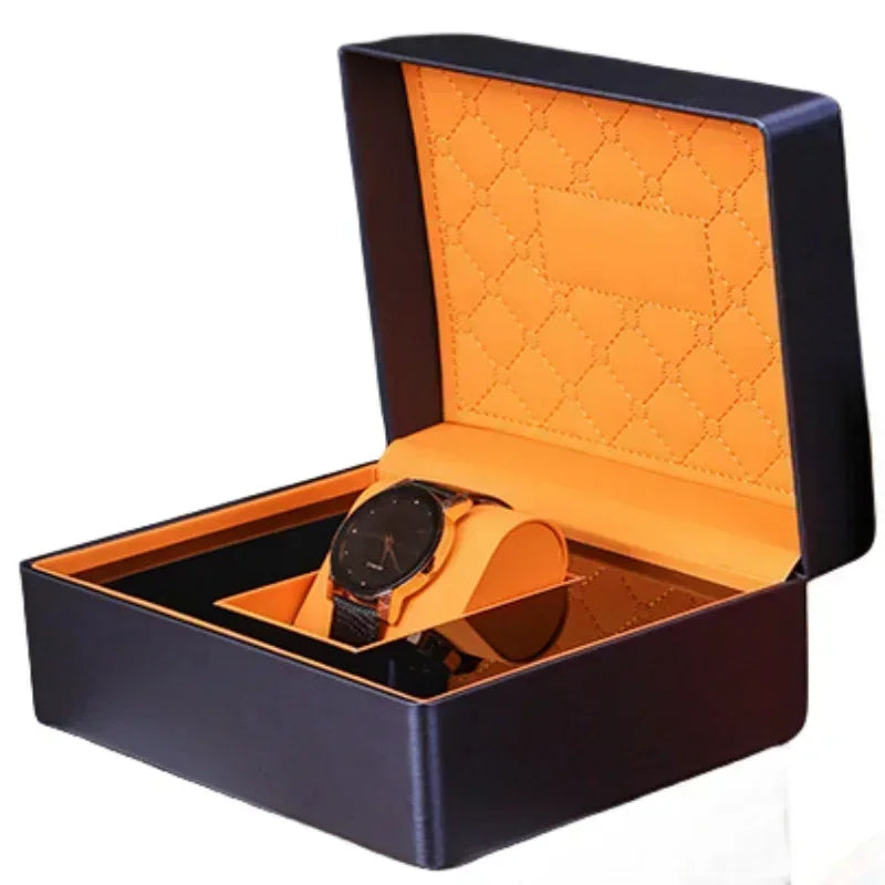 Watch Display Organizer Gift Brand Packaging Jewelry Travel Box High End PU Leather Brushed Metal Effect Watch Packaging Cases