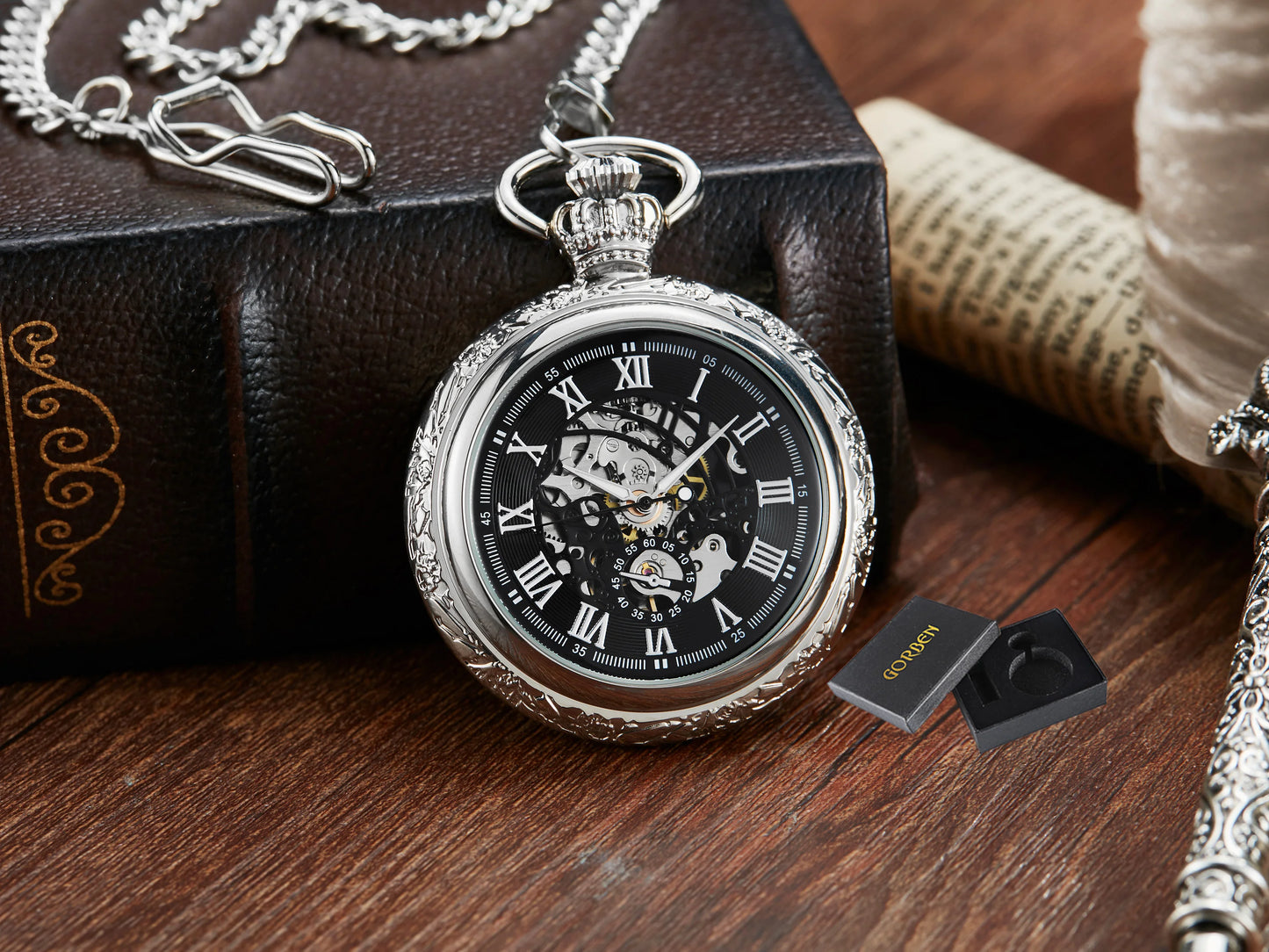 Unique Wood Circel Gear Dial Bronze Antique Mechanical Pocket Watch Men Vintage Engraved Fob Hand Wind Steampunk Watch Women