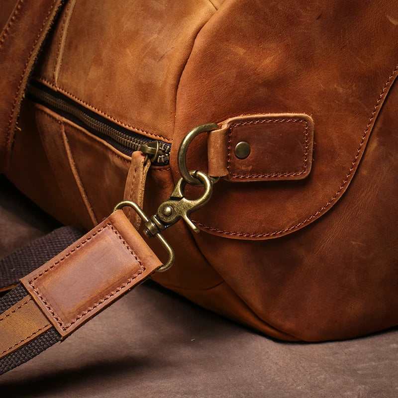 LUOKIR Luxury Genuine Leather Travel Bag Vintage Crazy Horse Cowhide Shoulder Luggage Bag Men Casual Handbag Weekend Duffle Bag