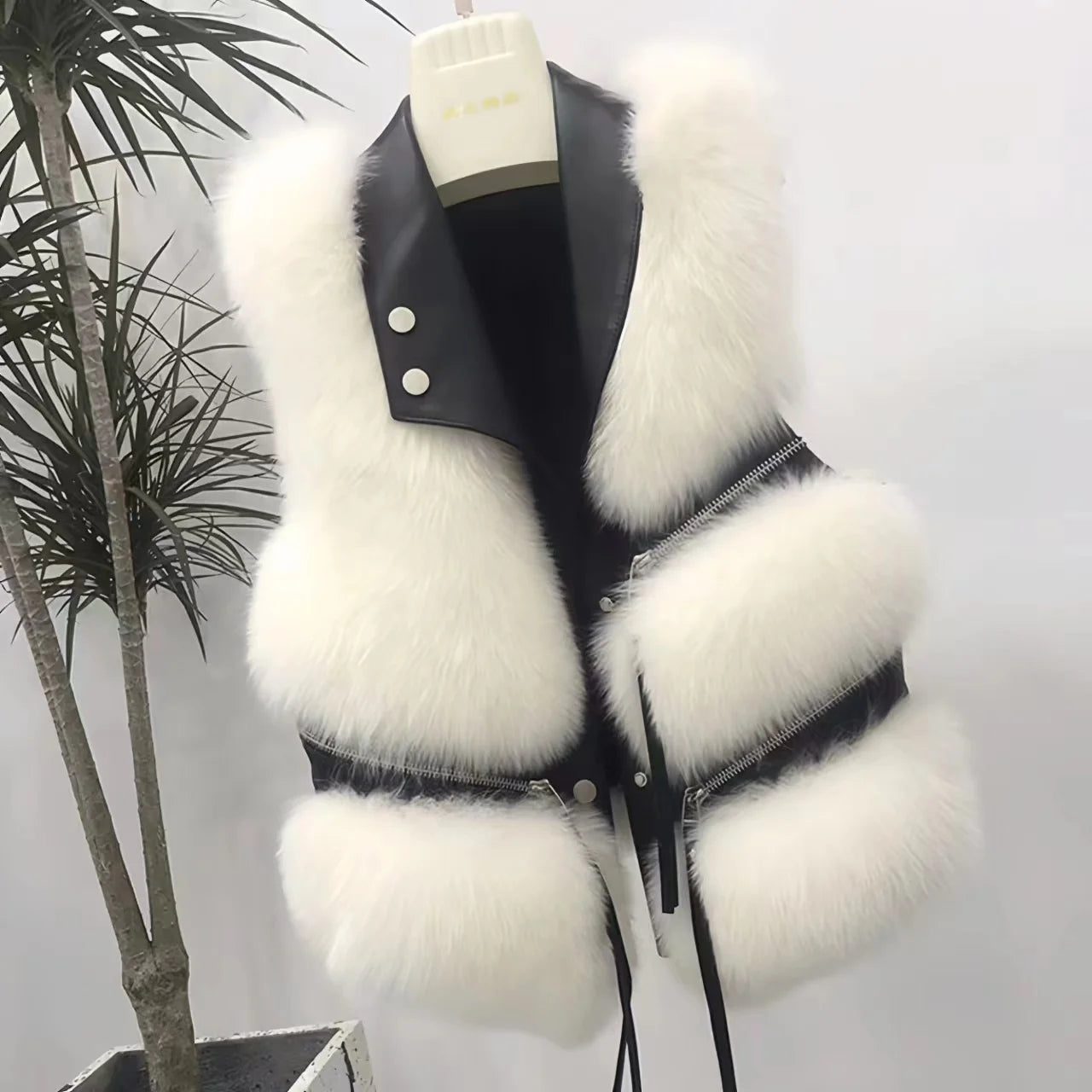 Faux Fur Waistcoat for Womens, Chic Splice Fox Coat Ladies Sleeveless Fur Vest Jacket, Slim Faux Fox Fur Outwear Vests, New