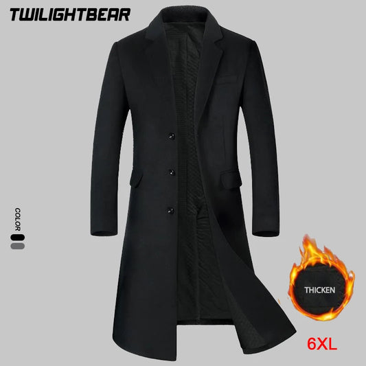 High Quality Men's Wool Coat 6XL Oversized Winter Men Long Trench Cotton-padded Overcoat Men Clothing Woolen Coat A2F1810