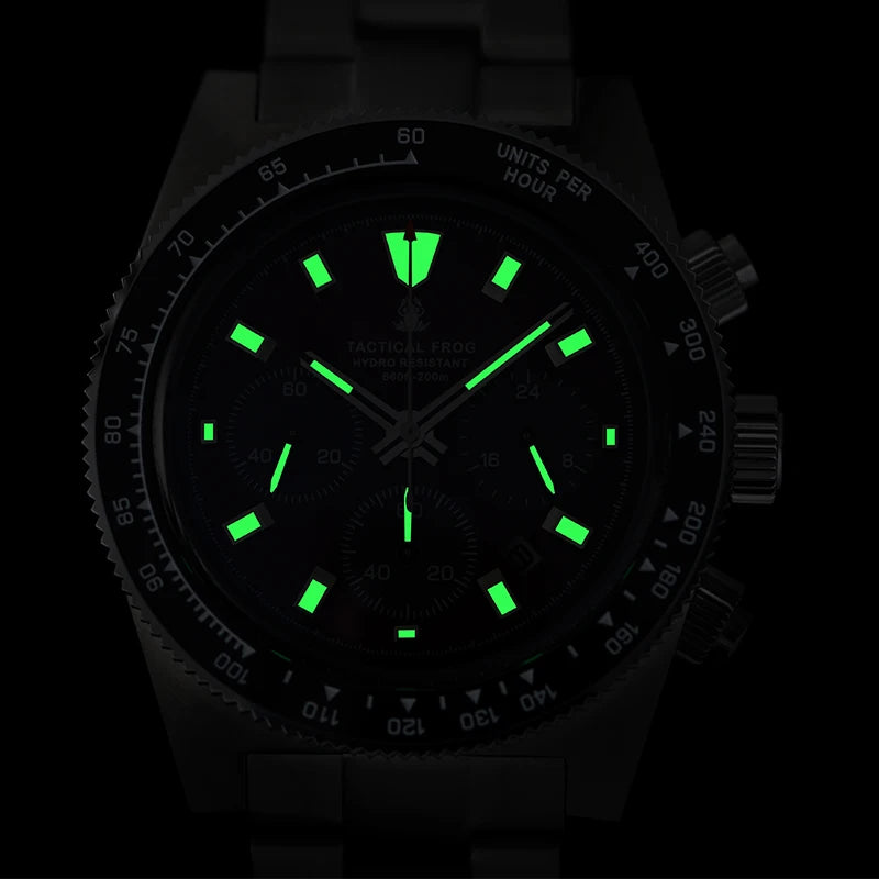 Tactical Frog V2 Solar Chronograph Watch Sapphire Crystal Mirror Ceramic Bezel VS75A Eco-Drive Quartz 20Bar Waterproof Men Watch