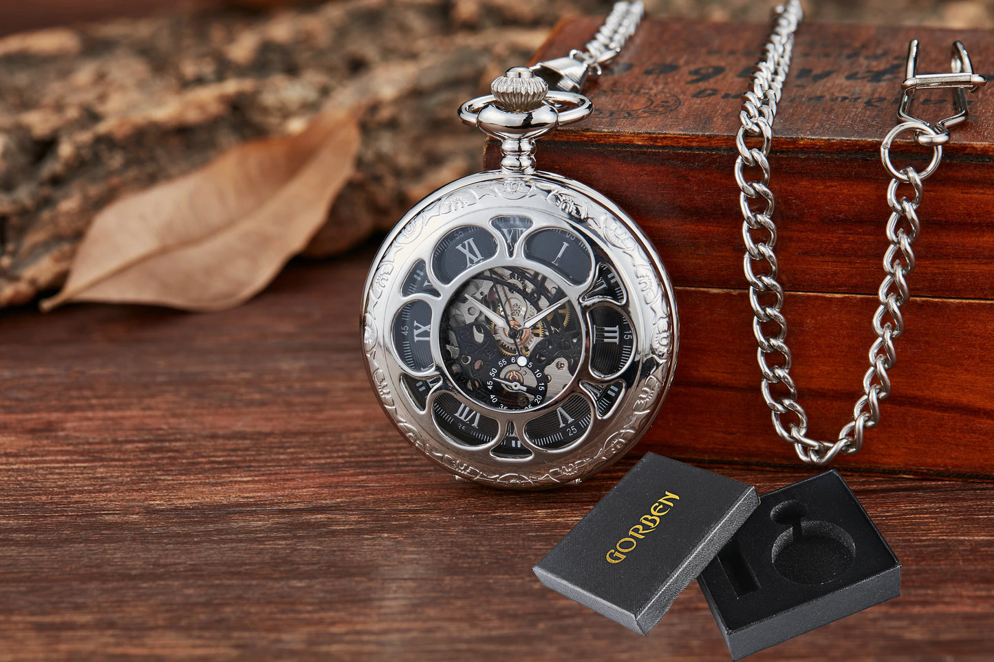 Unique Wood Circel Gear Dial Bronze Antique Mechanical Pocket Watch Men Vintage Engraved Fob Hand Wind Steampunk Watch Women
