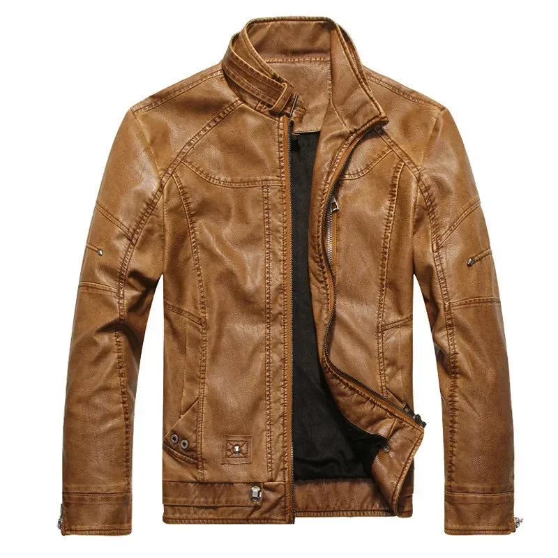 Motorcycle Thickened Leather Coat Men Winter Warm Man Leather CoatMens Plus Velvet Men Moto Biker Riding Fleece Leather Jacket