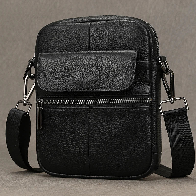 Casual top layer cowhide men's crossbody bag small shoulder bag outdoor waterproof mini waist bag for male phone pouch crossbody