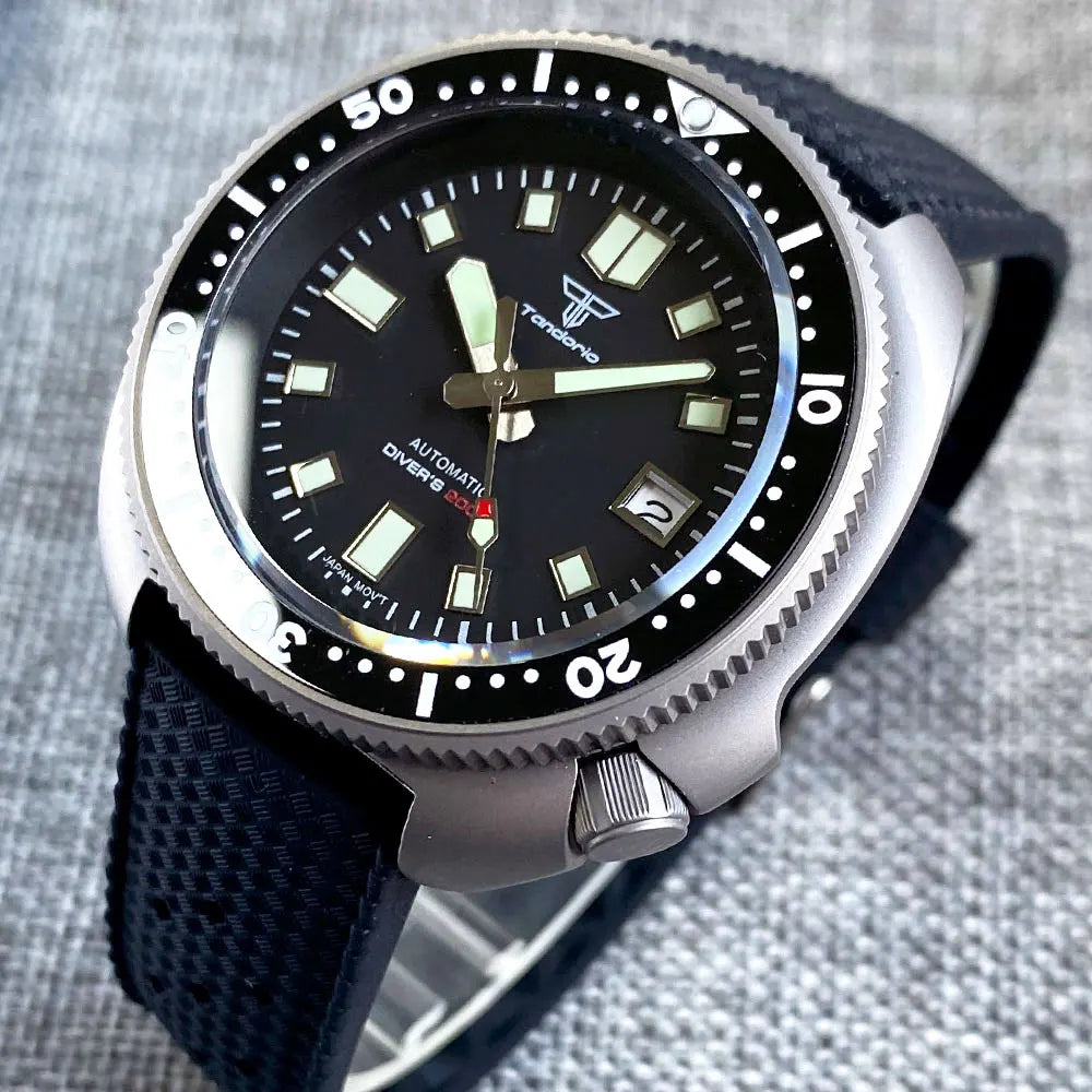 Tandorio Titanium Material Turtle Automatic Watch Men 200M Waterproof MOP Dial 120clicks Bezel Tropical Band Diver Reloj Hombre