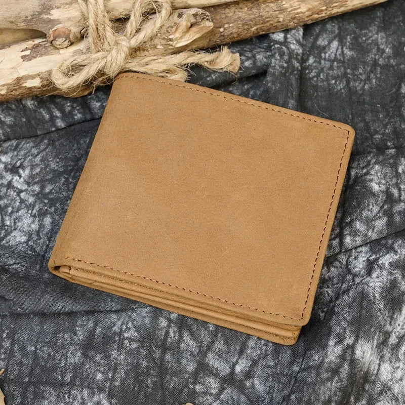 Vintage Men Wallet Genuine Leather Short Purse Wallet Men Small Slim Coin Purse Bifold Carteira Slim Male Coin Wallet Cowskin