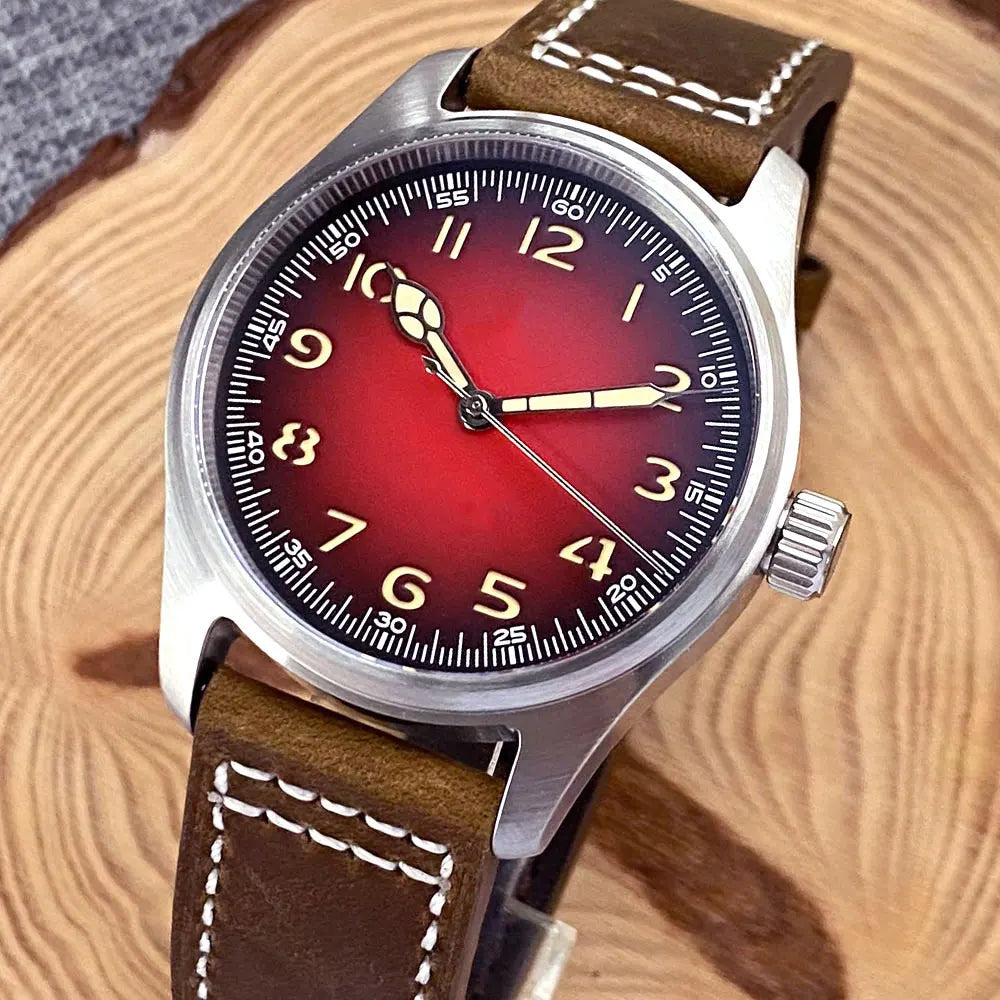 Tandorio Dive Khaki Field Series Pilot Mechanical Watches for Men 200M Waterproof Polish Bezel NH35AA Movt Beige Snake Hand