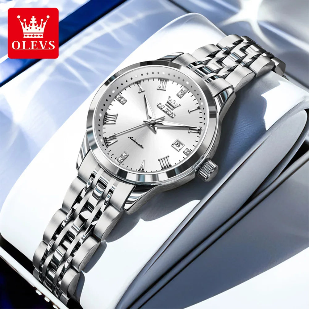 OLEVS 7062 Women's Watches Stainless Steel Luxury Ladies Waterproof Wristwatch Original Automatic Mechanical Watch for Women New
