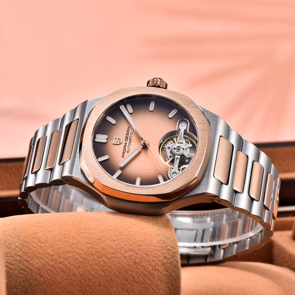 2025 New PAGANI DESIGN Rose Gold Men's Watches Tourbillon Mechanical Wristwatches Luxury Automatic Watch Men AR Sapphire Mirror