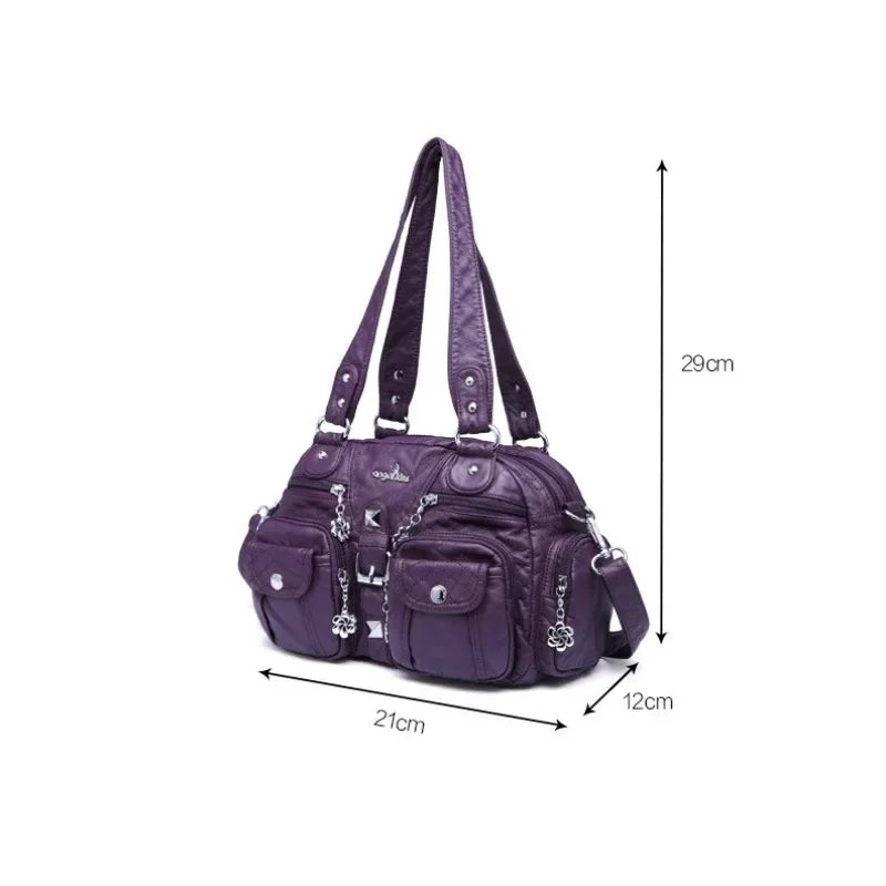 Ladies Handbags Vintage Fashion Tote Bag Women Punk Biker Satchel Top-handle Shoulder Crossbody Bag Multi-pockets Dumpling Pack