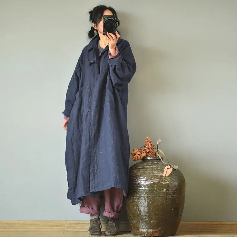 Johnature Cotton Linen Loose  Buttonless Cardigan Windbreaker 2025 Autumn Winter New Retro Patchwork Pocket Women Coat