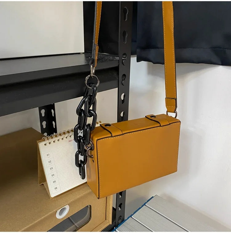 Man Small Box Shape Shoulder Crossbody Bags Pu Leather Designer   Handbag Purse 2022 New Fashion Woman Chain Mini Messenger Bag