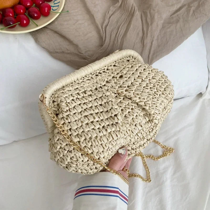 Summer Designer Shoulder Crossbody Bag Straw Weaving Clutch Purse Women Dumpling Crossbody Beach Bag Fashon Cloud Pouch