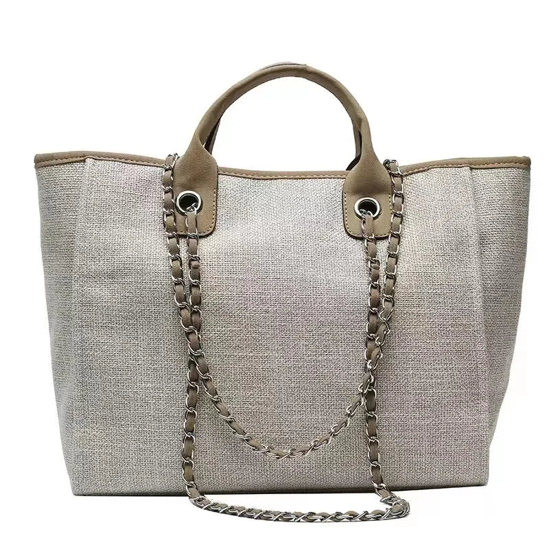 Custom Monogram Canvas Tote Bag Initial Bag Handbag Beach Bag Birthday Gift Bag with Chain Tote Bag Summer Holiday Bag