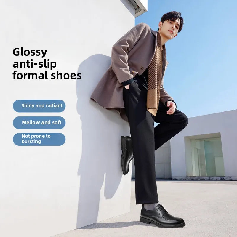GOLDEN CAMEL Men's Dress Shoes Embossed Soft Sole Business Wedding Formal Leather Shoes for Men Fashion Retro Shiny Shoes 2025