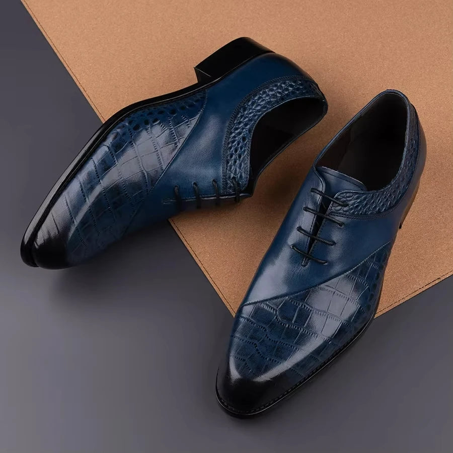 New Style Oxfords Men Shoes Top Layer Cowhide Leather Handmade Luxury Retro Blue Designer Business Office Wedding Male's Shoe CN
