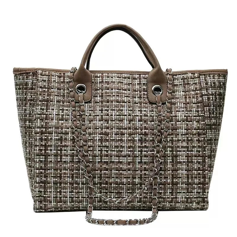 Custom Monogram Canvas Tote Bag Initial Bag Handbag Beach Bag Birthday Gift Bag with Chain Tote Bag Summer Holiday Bag