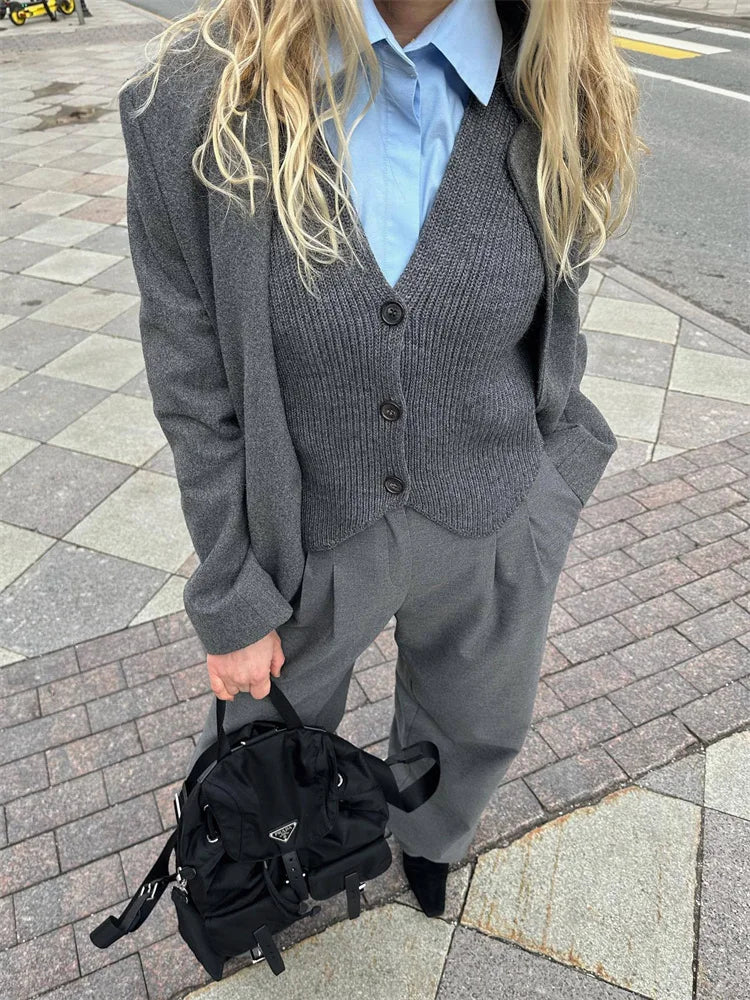 Tossy Knit Casual Ribbed Vest Cardigan For Women Solid Slim V-Neck Sleeveless High Waist Outwear Female Loose Knit Vest Sweater